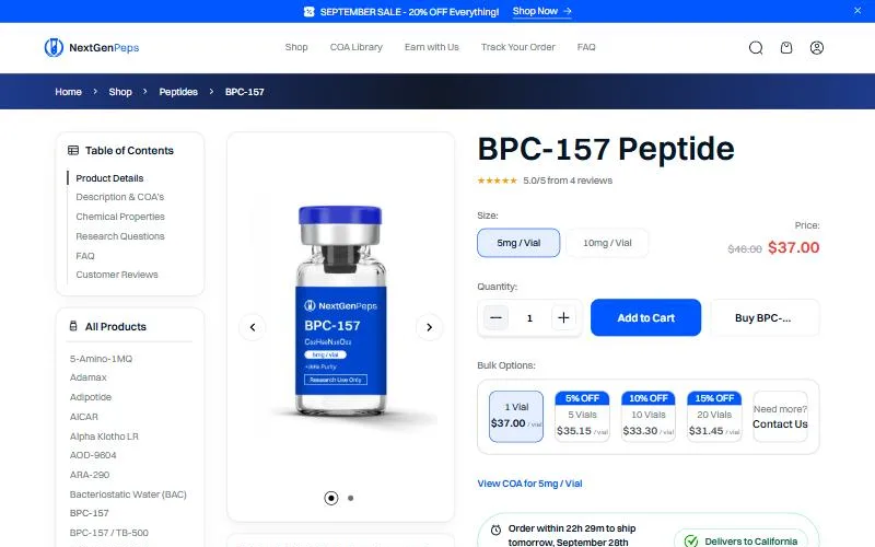Screenshot: NextGenPeps BPC-157 product page