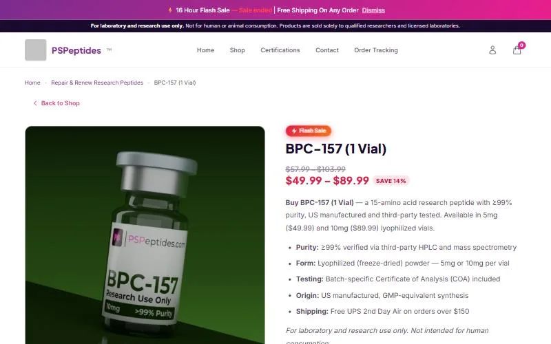 Screenshot: PSPeptides BPC-157 product page