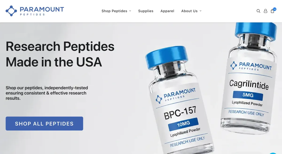 Paramount Peptides website banner